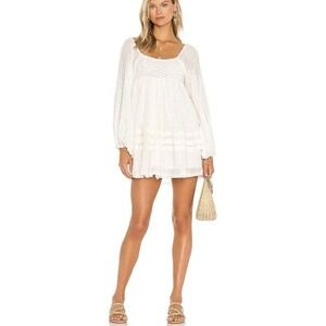 NWT‎ Free People Ari Boho Mini Dress S Crochet Smocked Babydoll Coastal Cowgirl